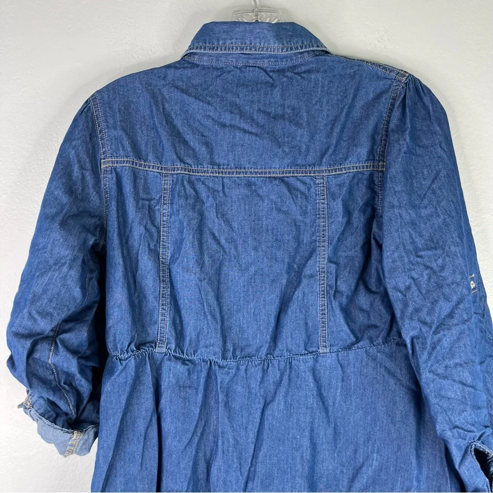 Justice Dress Girls 14/16 Blue Denim Chambray Embellished‎ Collar Roll Up Sleeve